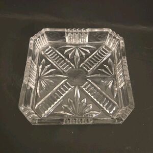 Holland Clear Glass Square Decorative Ashtray, Cut Pattern, 4.5 Inch